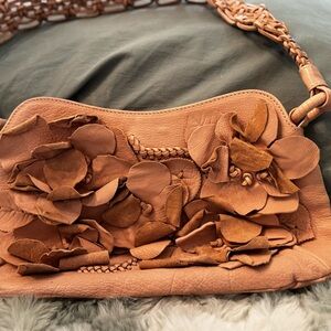 Floral Embellished Tan Leather Bag Valentino